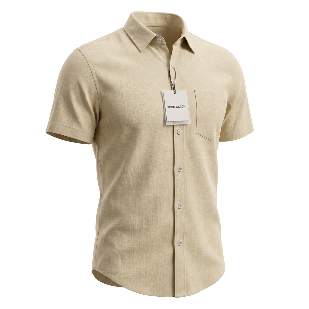 Thom Aaron Mens 100% Linen Short Sleeve Button Down Shirt Beige Size Small NWT